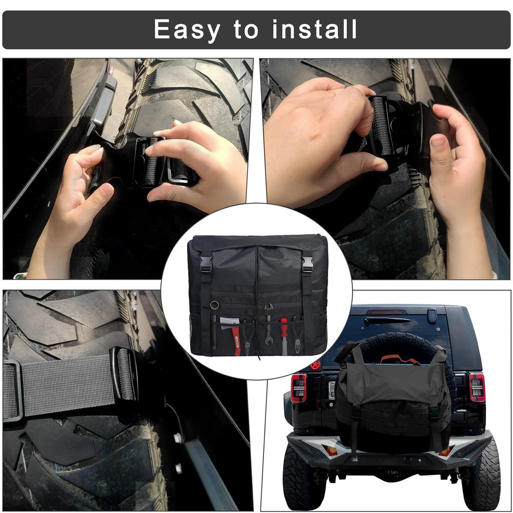 Jiawu Spare Tire Trash Spare Tire Storage Bag Heavy Duty Truck Tailgate Trash Large Retrieval Gear Firewood Camping Cargo Storage Bag Rack for SUV Car