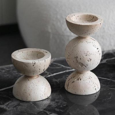 Wabi-Sabi Gelber Travertin Marmor-Stil Dekorative Kerzenhalter für Hotels und Esstische
