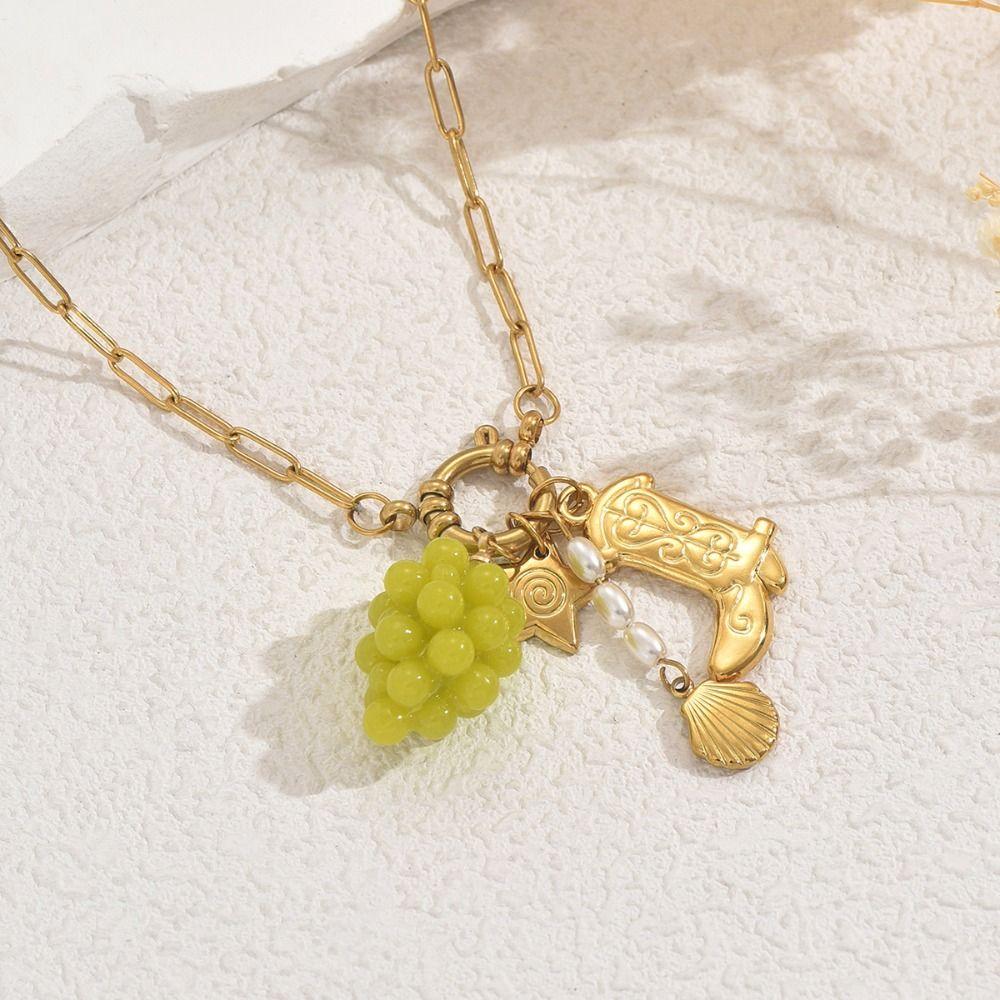 European Style Grape Blueberry Necklace Trendy Imitation Pearl Necklace Shell Pendant Choker  Party