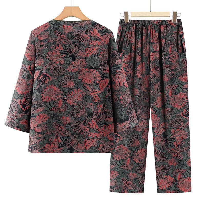 Stylish Grandma Summer Mid-Sleeve Homewear Set for Middle-Aged Women