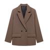 Damenmode mit Taschen Einfarbiger zweireihiger Blazer Vintage Lange Ärmel Reverskragen Damen Büro-Lady Outfits