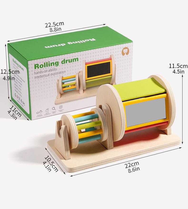 Wooden Sensory Drum: Montessori Color Recognition & Hand-Eye Coordination Toy for Infants