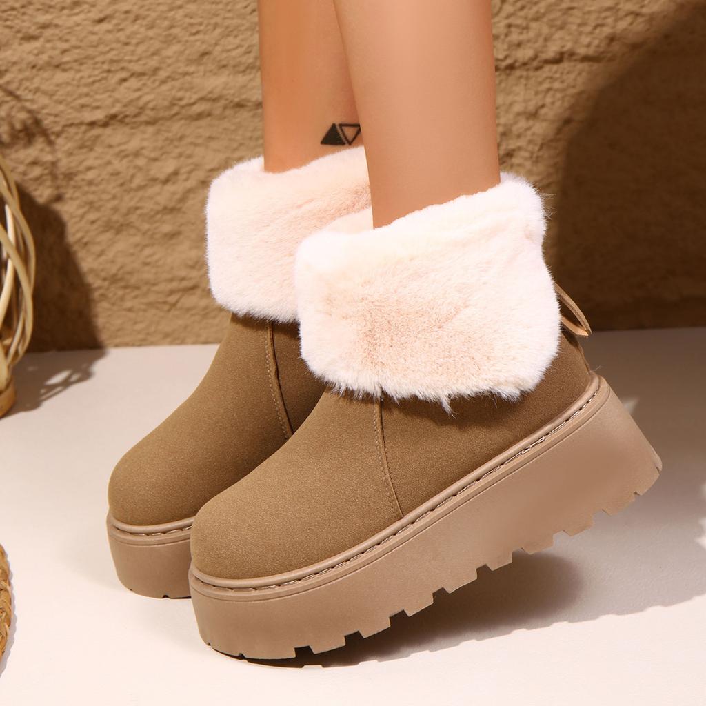 Women's Faux Fur Lined Short Snow Boots Thick Bottom Comfortable Cotton Boot Trendy Fashion Sleeve Boot Warm Cozy Fur Boot