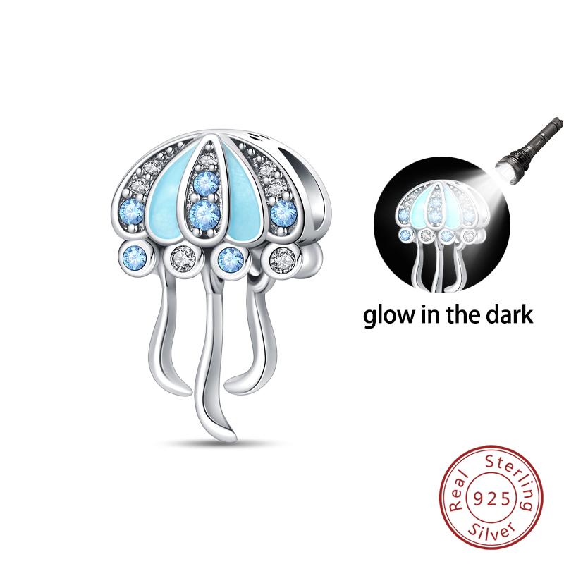 Summer Ocean Series 100% Copper Blue Luminous Jellyfish Seashells Fish Charms Beads Fit Qikaola Bracelets Jewelry