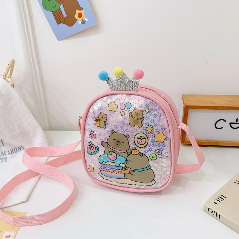 

School bag children s backpack mini pu princess sequined shoulder backpack children s accessories bag cartoon change bag рожевий