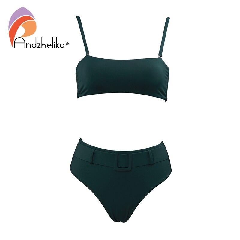 

Andzhelika однотонный комплект бикини-бандо, сексуальный купальник с высокой талией для женщин, бразильский купальник из двух предметов, купальные костюмы