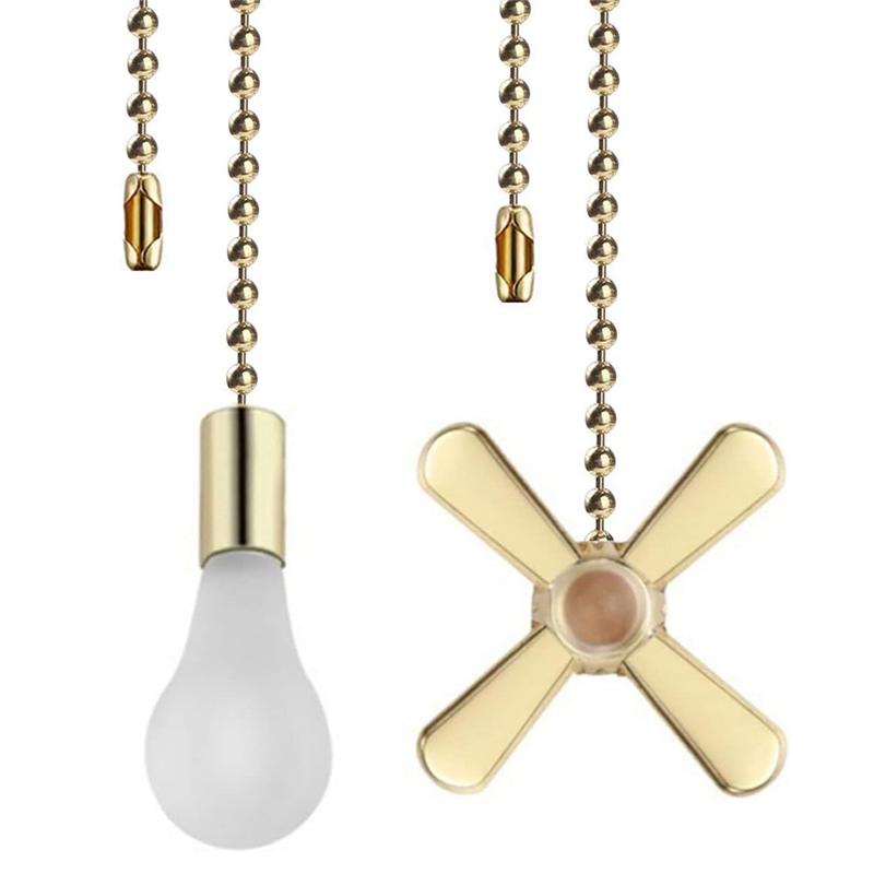 

ABMH-Ceiling Fan Pull Chains Set-13.6 Inches, Copper Material, Fan& Light Bulb Design, 2 Pieces Included Gold золотой