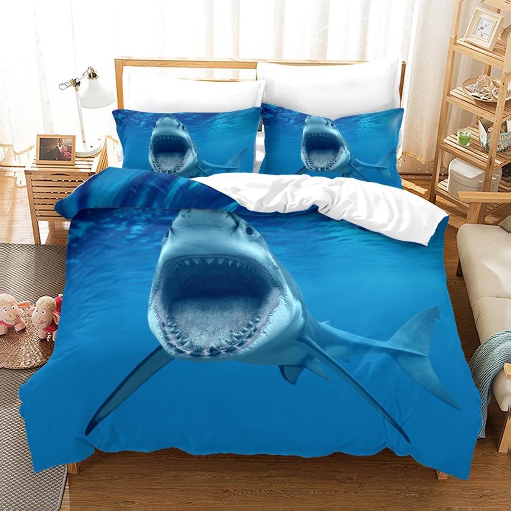 3D Shark Bedding Set Marine Animal Down Duvet Cover 2/3 Pieces Boys Teens Room Quilt Cover Luxury Soft Quick Drying Bed Cover