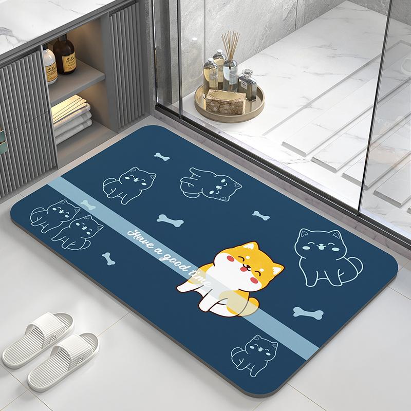 Alfombra absorbente de barro de diatomeas, alfombra de suelo para inodoro, alfombrilla para pies antideslizante de secado rápido para puerta de baño, alfombra suave para inodoro con dibujos animados y diseño bonito