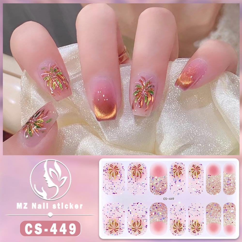 Beauty Waterproof No-bake Gel Nail Polish Film Full Sticker Chinese Style Fireworks Nail Film Paper Nail Film Paper Patch