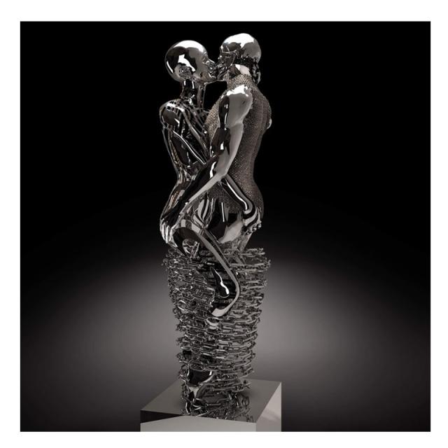 Metal Couples Romantic Statue Canvas Painting Posters Print Abstract Figure Wings Wall Art Picture Hotel Cuadros Room Home Decor