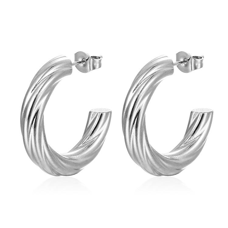 European and American Fashion Stainless Steel Twist Stainless Steel Round Earrings, High-end Light Luxury Women's Trend 18K Earrings
