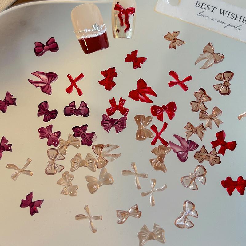 50 Pcs Mix Colorful Cute Bow Ribbon Resin Nail Art Decorations 3D Butterfly Nail Charm Jewelry Diy Accessories Manicure
