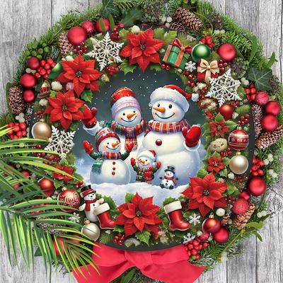 Warmes Winterliches Weihnachts-Holzschild mit Schneemann- & Kranzmuster, Weihnachtsornament zur Hängedekoration für Haustür, Wand, Veranda, Ideales Weihnachtsgeschenk
