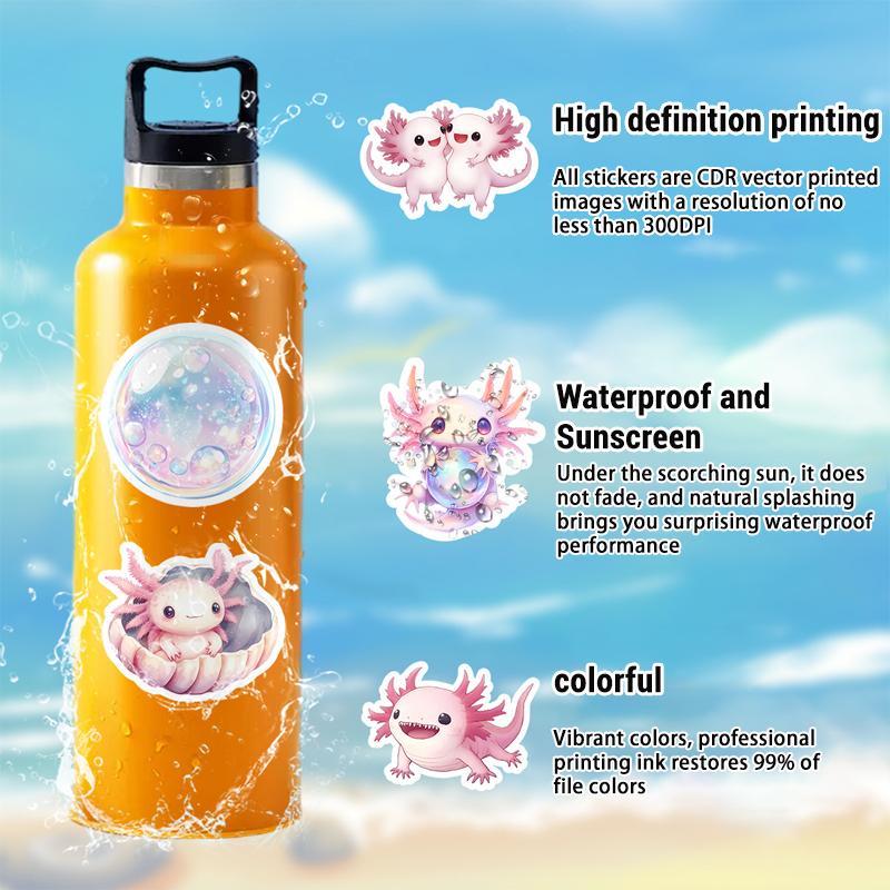 50PCS Pink Axolotl Stickers Cute Cartoon Salamander Stickers Waterproof Vinyl Animal Decals for Water Bottle Laptop Phone