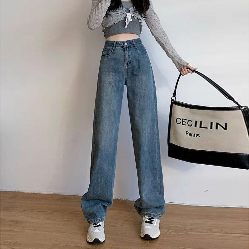 

Retro Blue High-Waisted Wide-Leg Jeans - Women’s Slim, Flattering, Floor-Length Summer Pants Extra Large