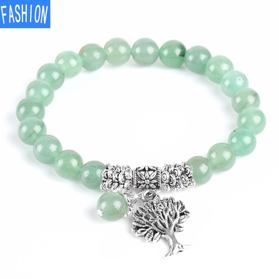 Přírodní křišťálový náramek 8mm kulatý korálkový korálkový náramek starověké stříbro kouzlo života strom Čakra šperky