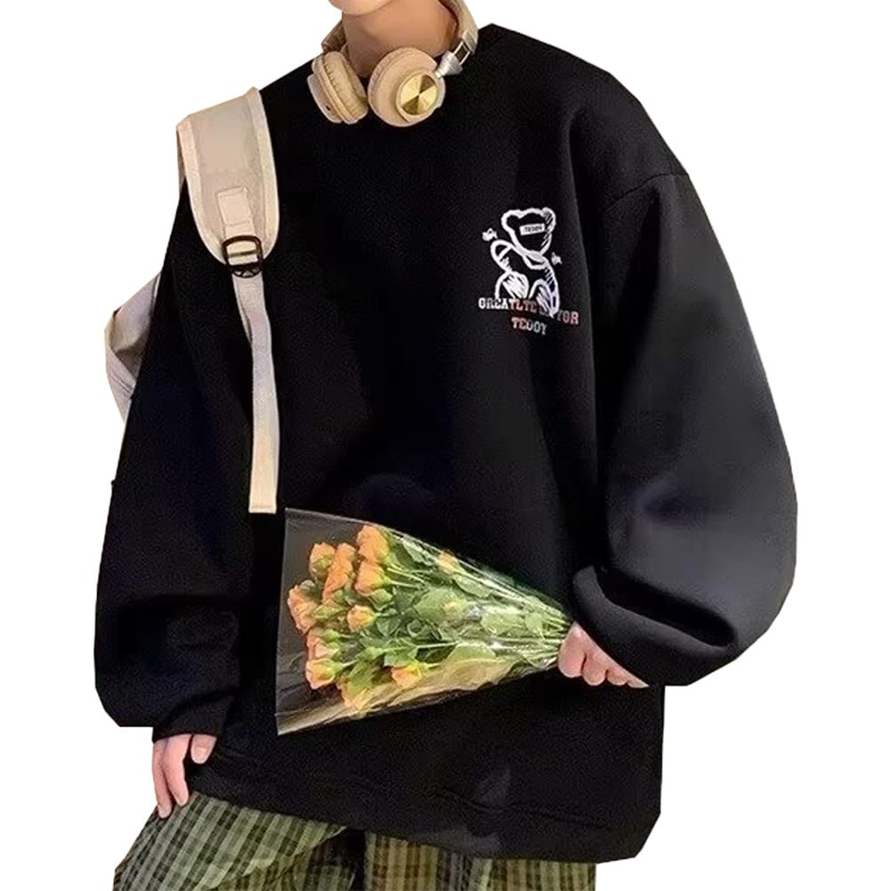 

JIASEN Long Round Bear Print on Front and Soft to the Loose Men s Sweatshirt/Hoodie T-Shirt, Fall/Winter/Spring, Sleeve, Collar, Back, Casual,