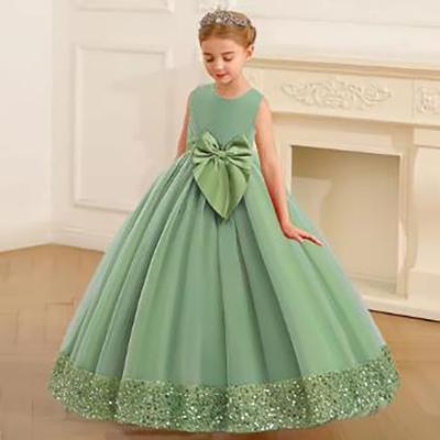 Flauschiges Pailletten-Prinzessinnen-Mädchenkleid Elegant Schleife Hochzeit Abend Kinder Partykleider Mädchen