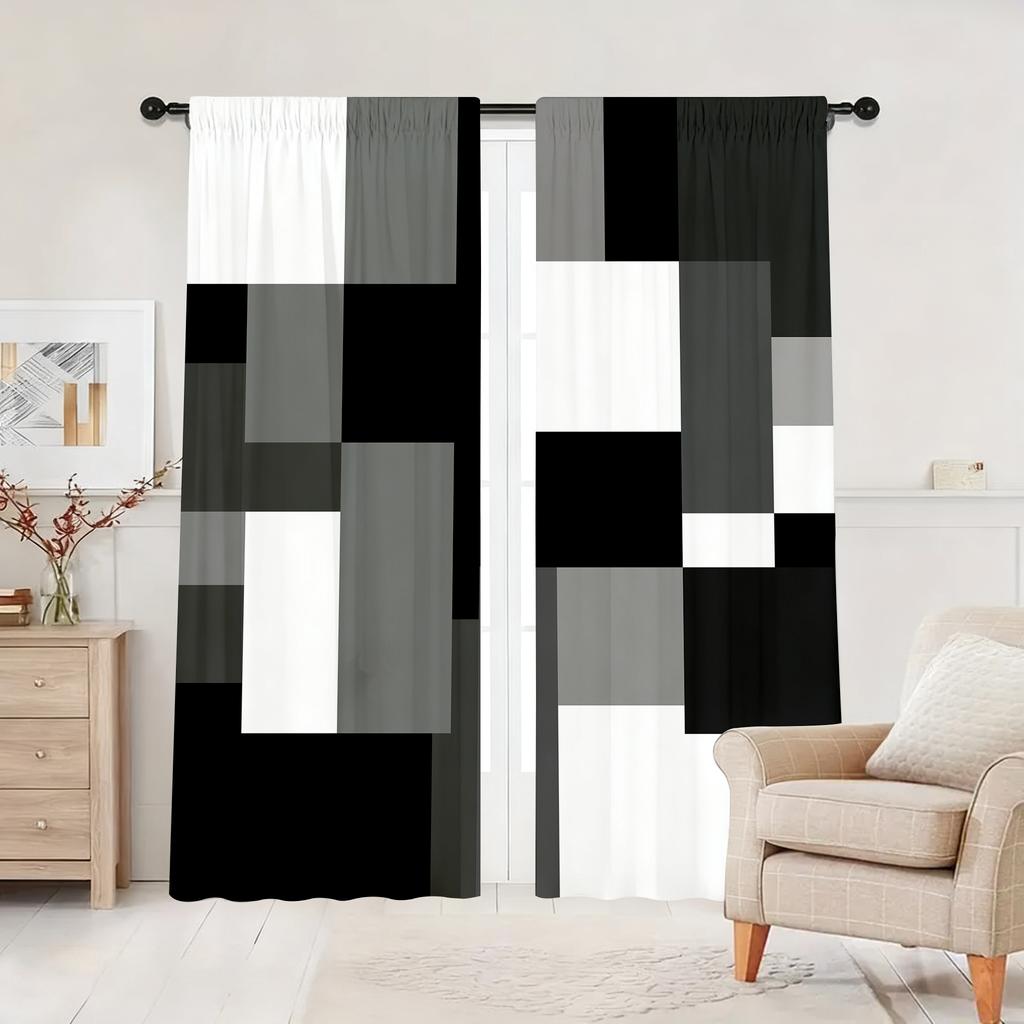 Room Darkening Geometric Blockout Curtains Polyester Drapes Living Home Decor Curtain Set Of 2 Modern Made With Rod Pocket Washable Ready