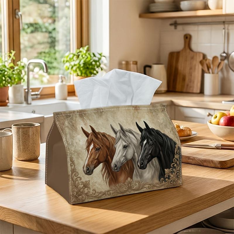 1pc Western Rustic Tissue Box - Wild Horse Portrait Napkin Storage Box, Suitable for Rolls/Facial Tissues/Single Sheets, Multi-Functional Storage Box
