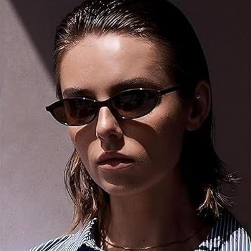 3 Piece Retro Oval Cat Eye Sunglasses for Women Fashionable Narrow UV Protective Lenses