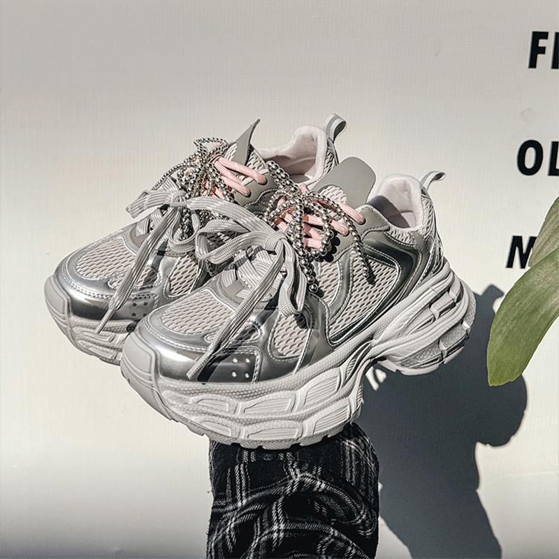 Mesh Double Shoelaces Platform Casual Shoes Women's Spring New Versatile Fashion Trendy Sports Shoes
