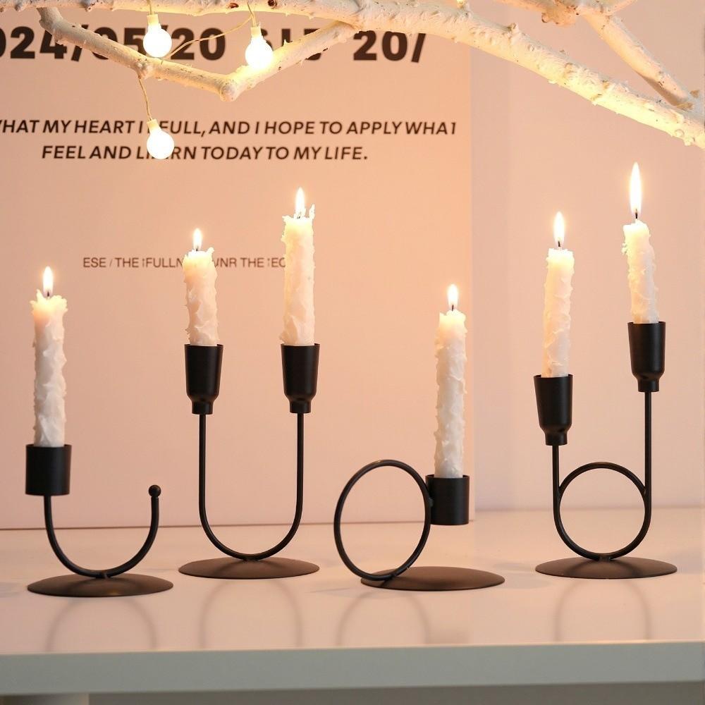 U-shaped Tabletop Candle Holders Metal Ornament Candlelight Dinner Props Home and Hotel Decoration Double Headed