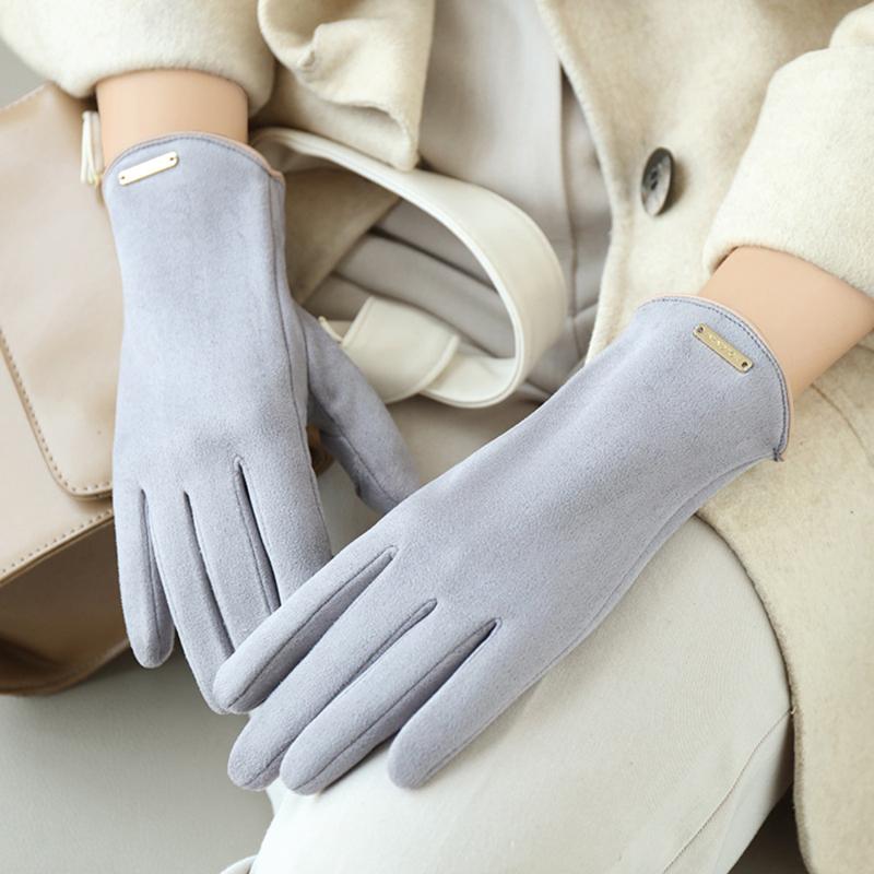 Women Touch Screen Gloves Autumn Winter Keep Warm Mittens Thin Cashmere Solid Cycling Drive Suede Fabric Elegant Windproof New