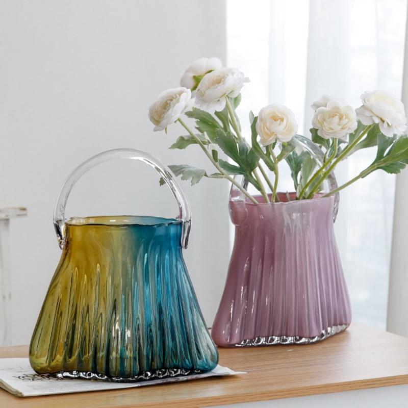 Verdickte Klare Glasvasen Handtaschenform Hülle Halten Blume Geeignet Für Haus Büro Dekoration Geburtstagsgeschenk