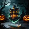 Festival Party Favors Halloween Acrylic 2D Flat Tabletop Ornament, Spooky Ghost Pumpkin Castle Desk Decorative Signs Sign for Home Office Table Shelf