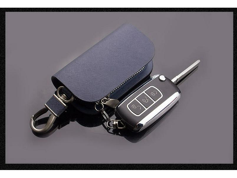 Men's Universal Handmade Cowhide Car Key Case with Zipper – Waist-Mounted, Cute Korean Design