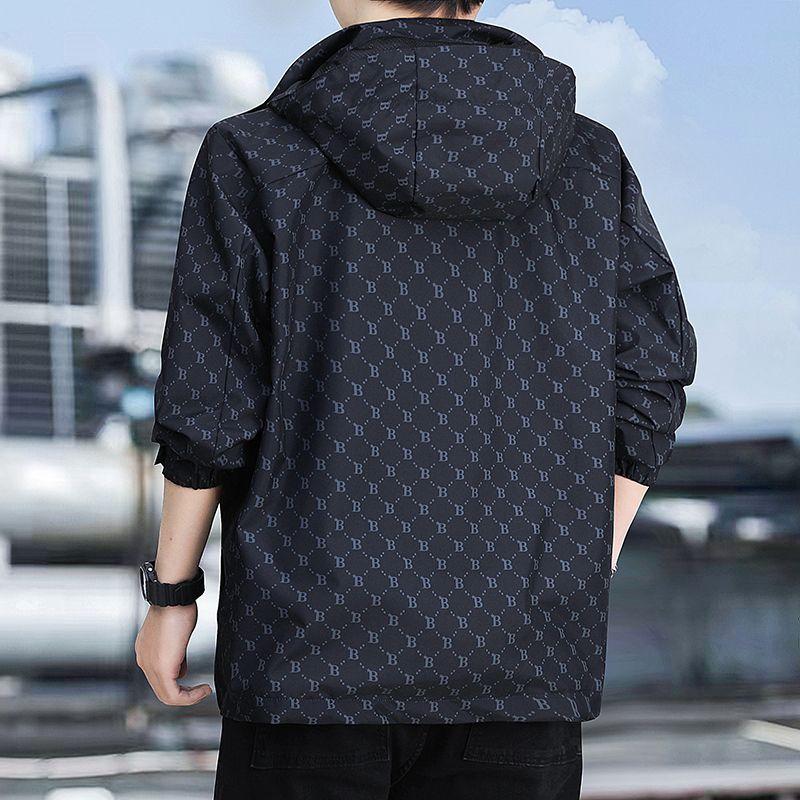 Spring and Autumn New Men's Casual Hooded Jacket Coat Solid Baseball Neck Zipper Windbreaker Coat Cycling Suit Versatile Coat