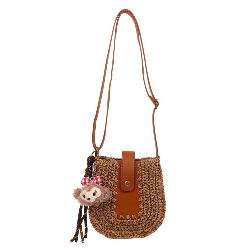 Straw Bag Women's 2025 New Versatile Casual Woven Oblique Span Small Bag Seaside Vacation Beach Shoulder Mobile Phone Bag