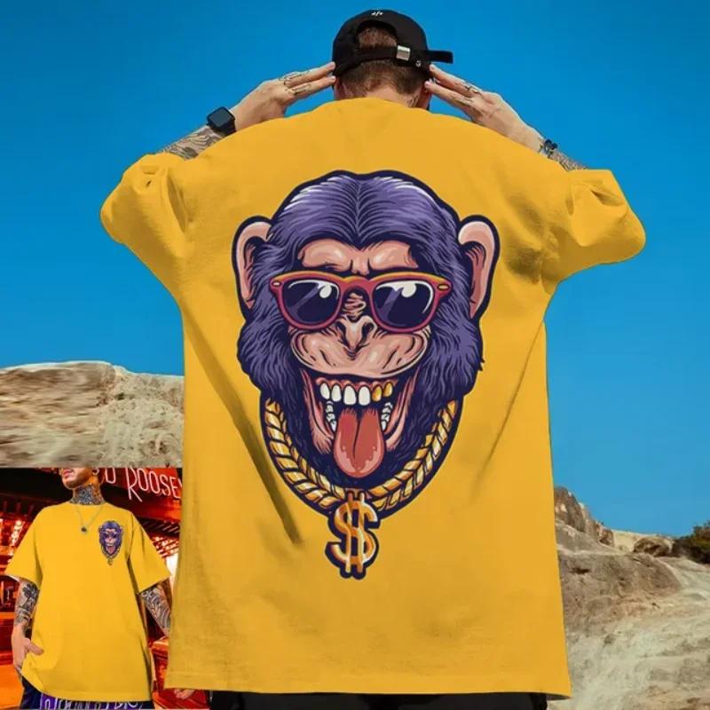 Men's Animal T-Shirt Hip Hop Monkey Print Everyday Versatile Everyday Casual Short Sleeve European Size T-Shirt Street Harajuku