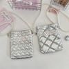 Pu Bow Padded Cotton Messenger Small Bag Mobile Phone Bag Pearl Chain Bag Portable Mini Cosmetic Bag