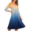 Women's Casual V-Neck Dress with Three-Quarter Sleeves and Gradient Print
