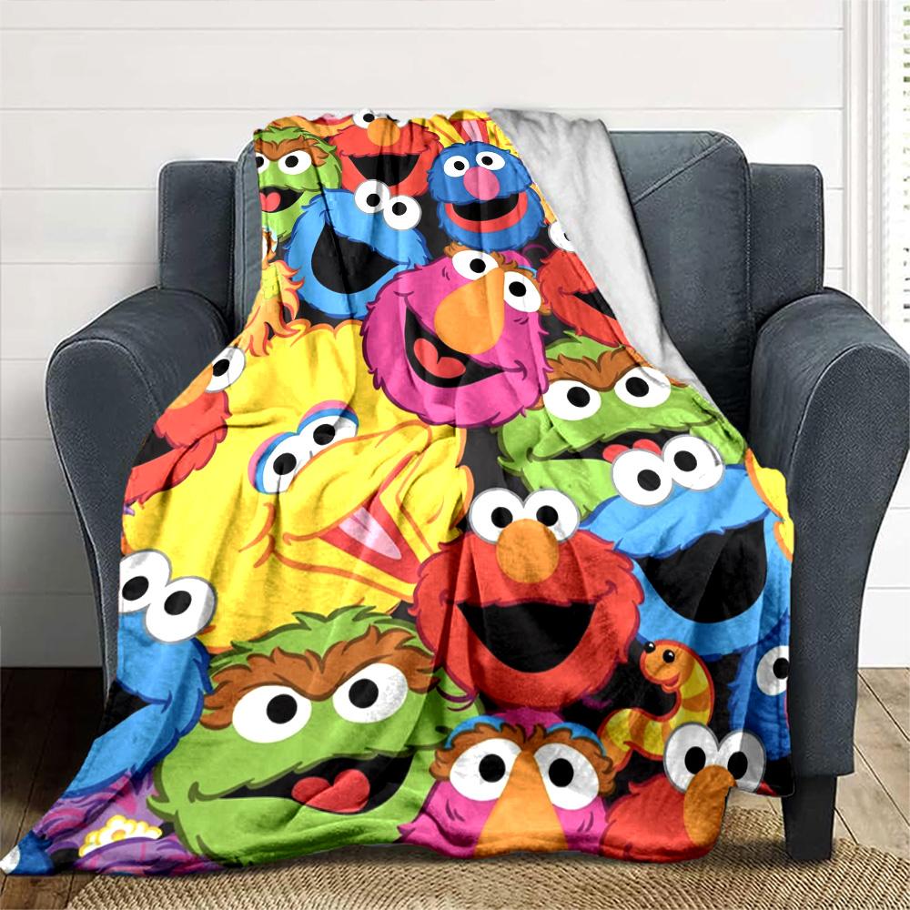 Sesame-Street Print Flannel Blanket High Quality Warm Comfortable Cover for All Seasons Perfect for Gifts Home Decor