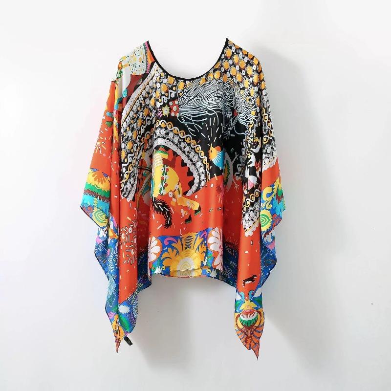 New sunscreen silk scarf women s high-end sense summer thin versatile printed pullover shawl scarf beach towel