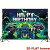 Monster Truck Theme Birthday Happy Banner - Party Decoration Background