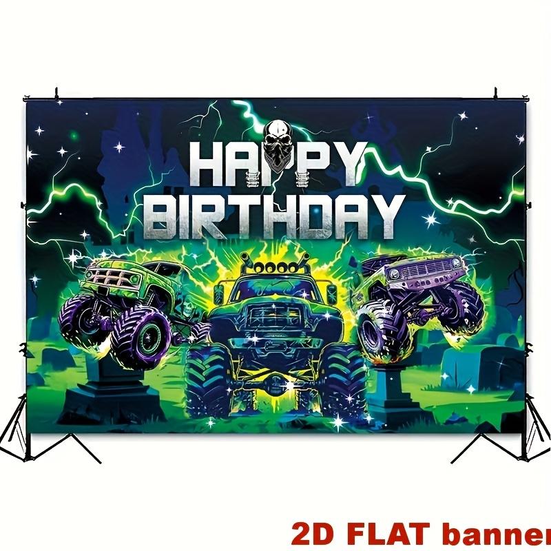 Monster Truck Theme Birthday Happy Banner - Party Decoration Background