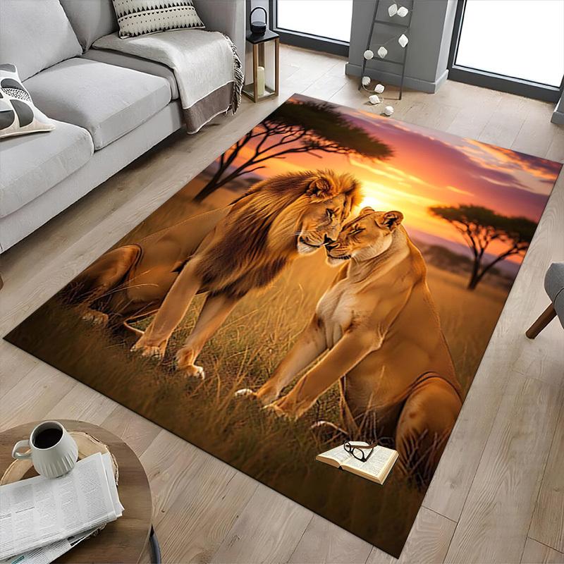 1PC Lioness Lion Non-Slip Floor Carpet Compatible for Office&Living Room&Dining room - Flat-Weave Machine- Soft & Pattern-E316