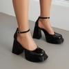 34-48 Estate Punta Tonda Tacco Spesso Tacchi Super Alti Bocca Leggera Piede Sfilata di Moda Taglia Grande Scarpe Singole Donna