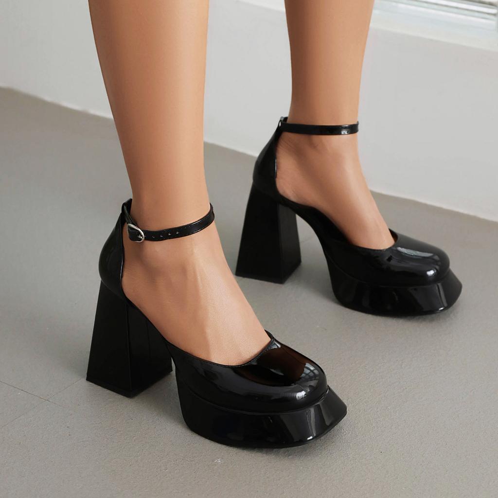 34-48 Estate Punta Tonda Tacco Spesso Tacchi Super Alti Bocca Leggera Piede Sfilata di Moda Taglia Grande Scarpe Singole Donna