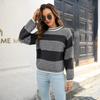 Women Casual Contrast Color Striped Sweater Round Neck Long Sleeve Knitted Pullover for Autumn Winter