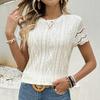 Spring Summer T Shirts Fashion Loose Fitting Pullover Hollowed Out Short Sleeved Round Neck T-shirt Top Women