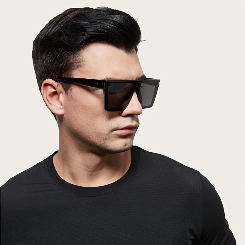 Men Retro Flat Top Fashion Square Sunglasses - Fashion One-piece Eyewear Perfect for Beach, Travel & Outdoor Adventures | Durable PC Frame & Lens