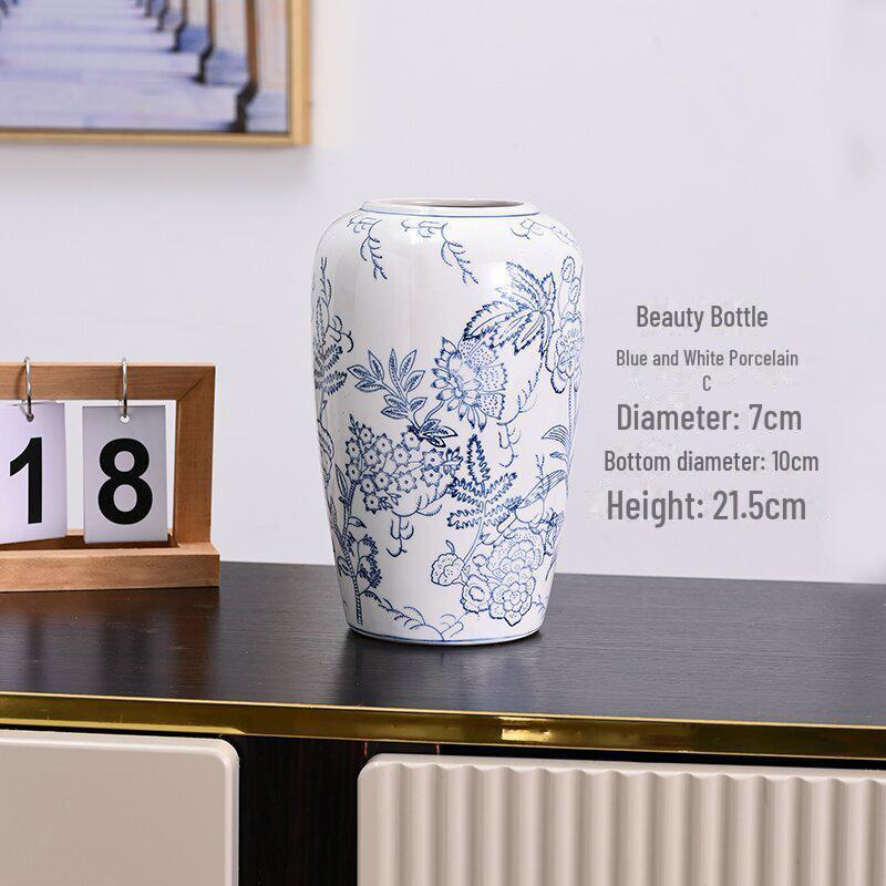 

Расписанная вручную сине-белая фарфоровая ваза для живых и сухих цветов, декор гостиной в средневековом стиле