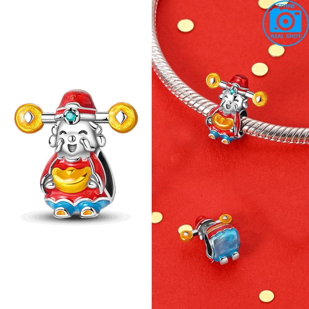 

925 Silver China New Year Beads God of Wealth Blessing Bag Charms Pendant Fit Bracelet Woman DIY Jewelry Gifts Making