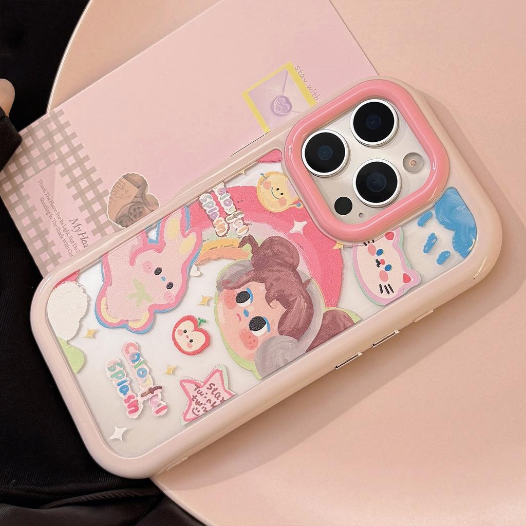 Rainbow Graffiti Girl for IPhone16 for Apple 15ProMax Phone Case 13 Cartoon 14 Acrylic